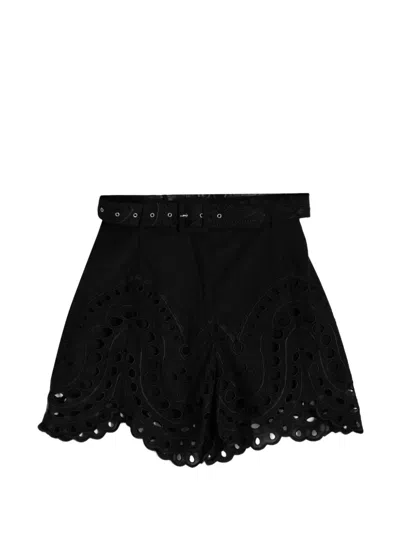 Charo Ruiz Eyelet-detail Belted Shorts In Black