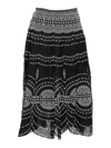 Charo Ruiz 'livvy' Black Midi Skirt With Scallop Hem And All-over Embroidery In Cotton Nad Linen Blend Woman In Black