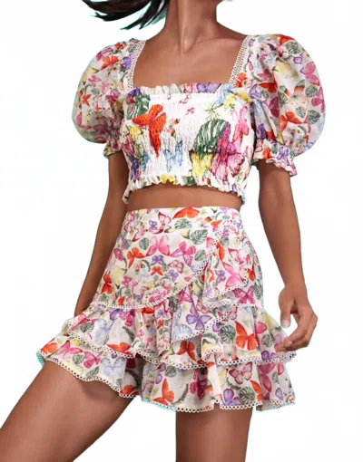 Charo Ruiz Fera Short Mini Skirt In White Bordo In Multi