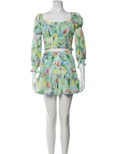 Pre-owned Charo Ruiz Floral Print Crochet Trim Skirt Set In Green