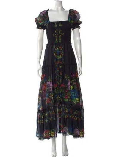 Pre-owned Charo Ruiz Floral Print Long Dress In Black