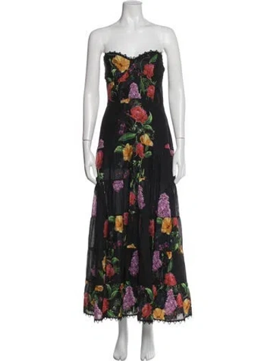 Pre-owned Charo Ruiz Floral Print Long Dress In Black