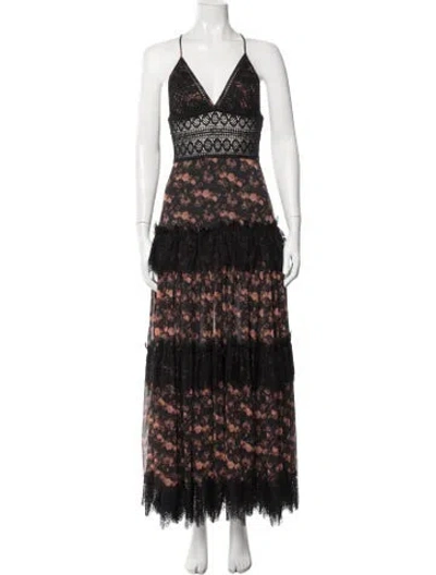 Pre-owned Charo Ruiz Floral Print Long Dress In Black
