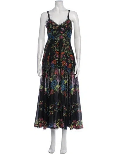 Pre-owned Charo Ruiz Floral Print Long Dress In Black