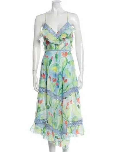 Pre-owned Charo Ruiz Floral Print Long Dress In Green