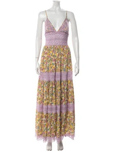 Pre-owned Charo Ruiz Floral Print Long Dress In Pink/purple/yellow