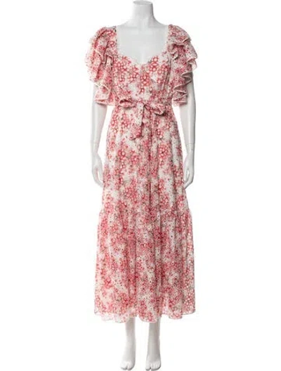 Pre-owned Charo Ruiz Floral Print Long Dress W/ Tags In Red