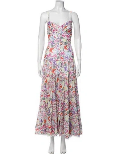 Pre-owned Charo Ruiz Floral Print Long Dress In White