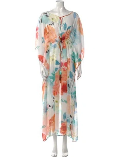 Pre-owned Charo Ruiz Floral Print Long Dress In White