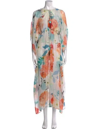 Pre-owned Charo Ruiz Floral Print Long Dress In White