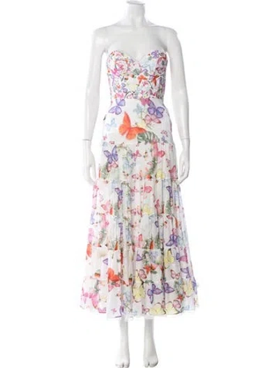 Pre-owned Charo Ruiz Floral Print Long Dress In White