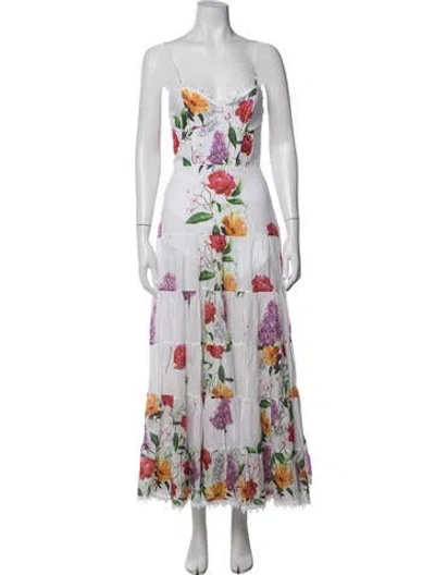Pre-owned Charo Ruiz Floral Print Long Dress In White