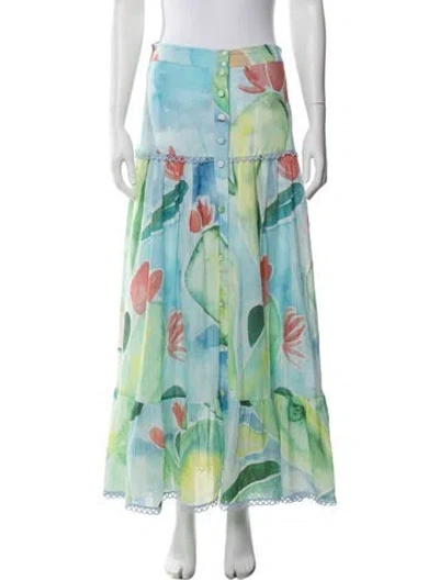 Pre-owned Charo Ruiz Floral Print Long Skirt In Blue