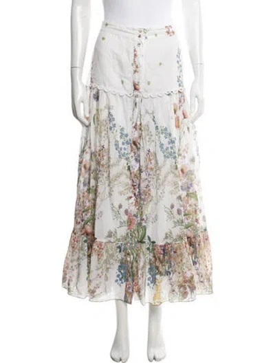 Pre-owned Charo Ruiz Floral Print Long Skirt In White