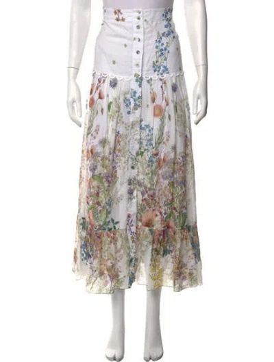 Pre-owned Charo Ruiz Floral Print Long Skirt In White