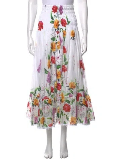 Pre-owned Charo Ruiz Floral Print Long Skirt In White
