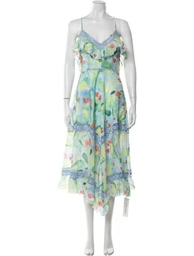 Pre-owned Charo Ruiz Floral Print Midi Length Dress In Blue