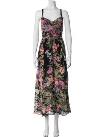 Pre-owned Charo Ruiz Floral Print Midi Length Dress W/ Tags In Black