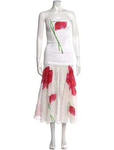 Pre-owned Charo Ruiz Floral Print Midi Length Dress In White