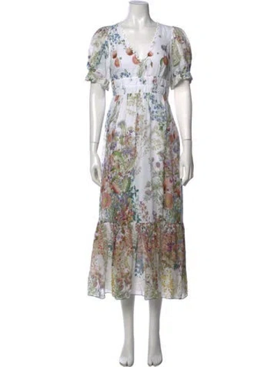 Pre-owned Charo Ruiz Floral Print Midi Length Dress In White