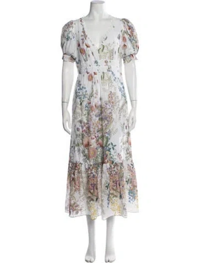 Pre-owned Charo Ruiz Floral Print Midi Length Dress In White