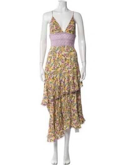 Pre-owned Charo Ruiz Floral Print Midi Length Dress In Yellow