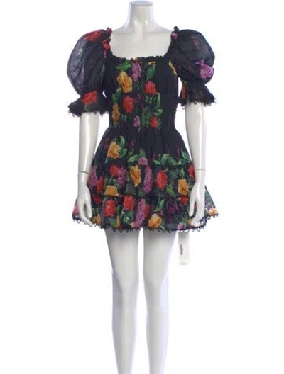 Pre-owned Charo Ruiz Floral Print Mini Dress In Black