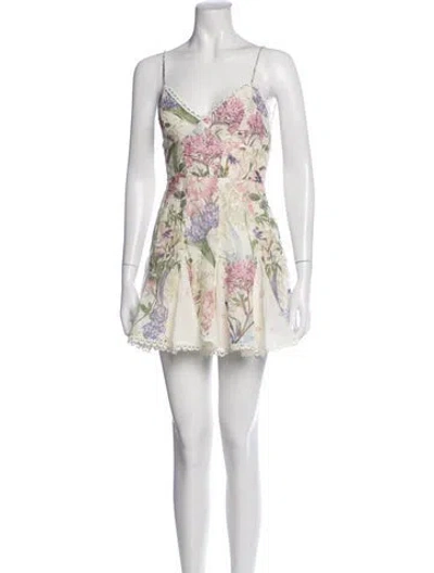 Pre-owned Charo Ruiz Floral Print Mini Dress In White