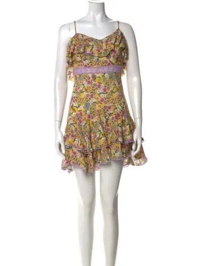 Pre-owned Charo Ruiz Floral Print Mini Dress In Yellow