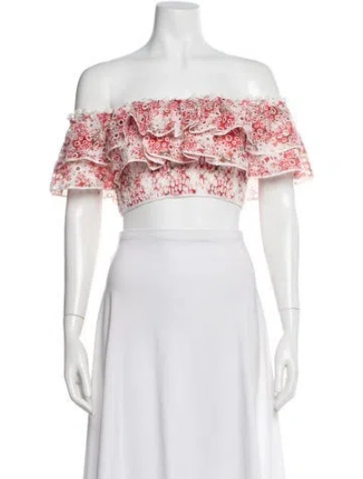 Pre-owned Charo Ruiz Floral Print Off-the-shoulder Crop Top In Neutral