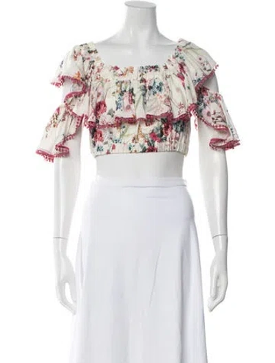 Pre-owned Charo Ruiz Floral Print Off-the-shoulder Crop Top In Neutrals