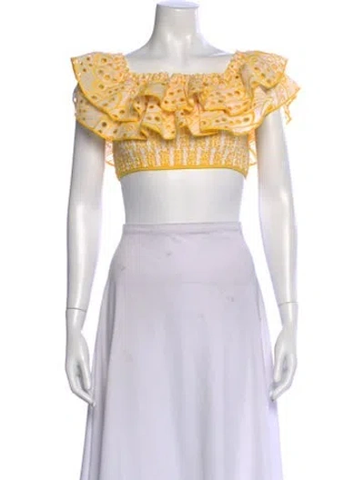 Pre-owned Charo Ruiz Floral Print Off-the-shoulder Crop Top In White