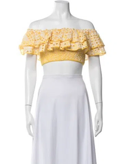 Pre-owned Charo Ruiz Floral Print Off-the-shoulder Crop Top In White