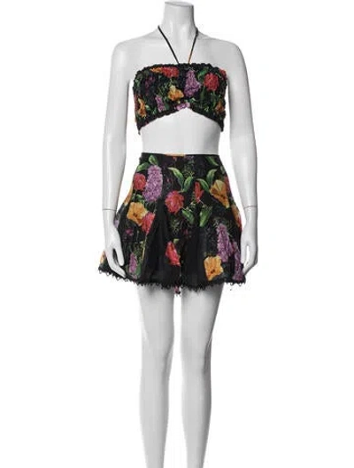 Pre-owned Charo Ruiz Floral Print Ruffle Embellishment Skirt Set W/ Tags In Black