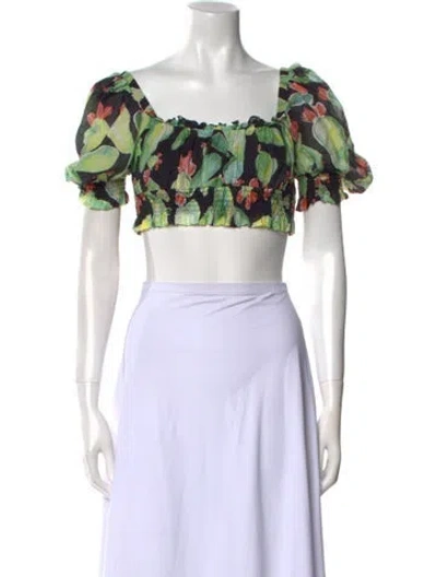 Pre-owned Charo Ruiz Floral Print Square Neckline Crop Top In Black
