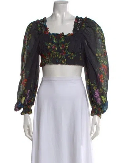 Pre-owned Charo Ruiz Floral Print Square Neckline Crop Top In Black