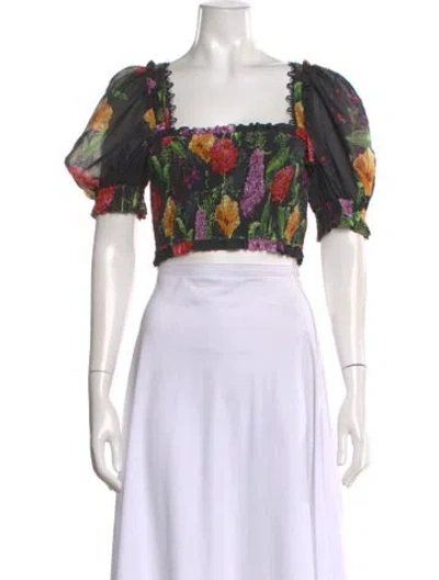 Pre-owned Charo Ruiz Floral Print Square Neckline Crop Top In Green