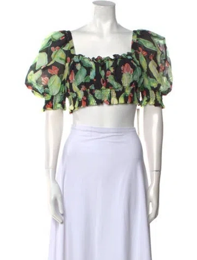 Pre-owned Charo Ruiz Floral Print Square Neckline Crop Top In Green