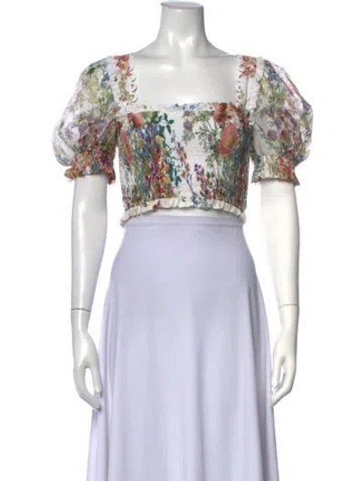 Pre-owned Charo Ruiz Floral Print Square Neckline Crop Top In Neutrals