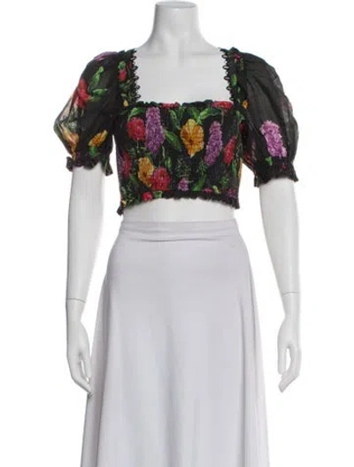 Pre-owned Charo Ruiz Floral Print Square Neckline Crop Top In Purple