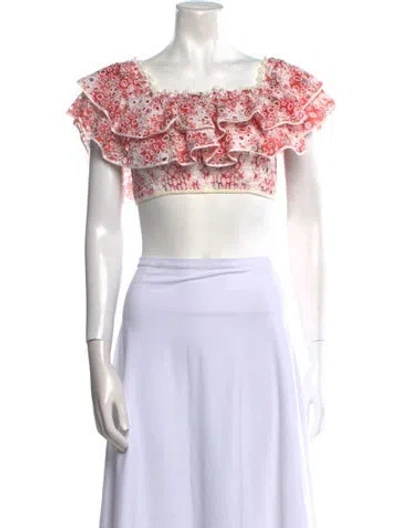 Pre-owned Charo Ruiz Floral Print Square Neckline Crop Top In Red