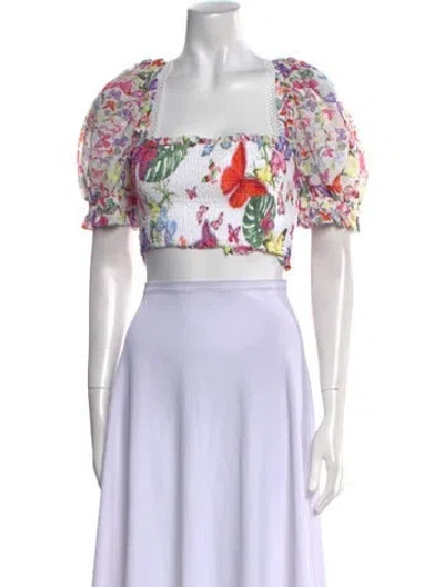 Pre-owned Charo Ruiz Floral Print Square Neckline Crop Top W/ Tags In White
