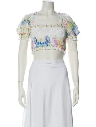 Pre-owned Charo Ruiz Floral Print Square Neckline Crop Top W/ Tags In White