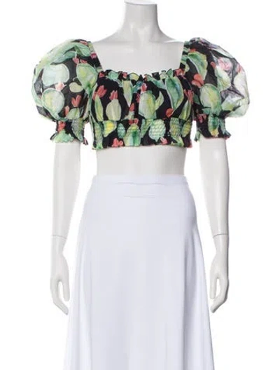 Pre-owned Charo Ruiz Floral Print Square Neckline Crop Top In White
