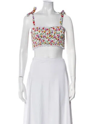 Pre-owned Charo Ruiz Floral Print Square Neckline Crop Top In White