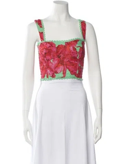 Pre-owned Charo Ruiz Floral Print Square Neckline Crop Top In White