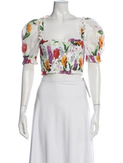 Pre-owned Charo Ruiz Floral Print Square Neckline Crop Top In White
