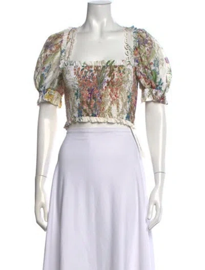 Pre-owned Charo Ruiz Floral Print Square Neckline Crop Top In White