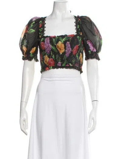 Pre-owned Charo Ruiz Floral Print Square Neckline Crop Top In White