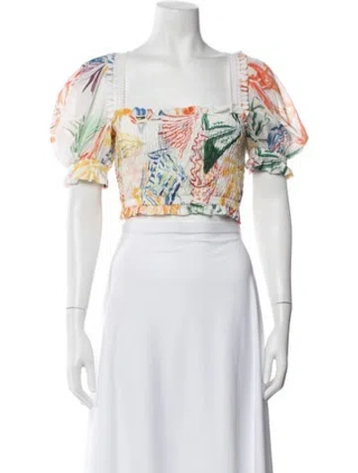 Pre-owned Charo Ruiz Floral Print Square Neckline Crop Top In White